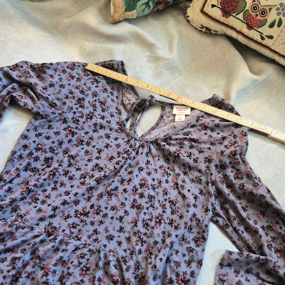 Mossimo Supply Co Floral Peplum Babydoll Blouse Small Rayon Tiered Keyhole Boho - Picture 7 of 7